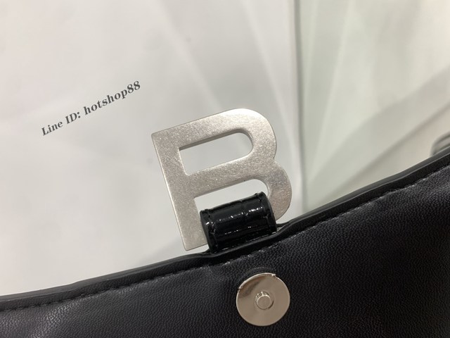 Balenciaga專櫃爆款手提肩背女包 巴黎世家鱷魚紋牛皮黑色小號Hourglass沙漏包 fyj1020